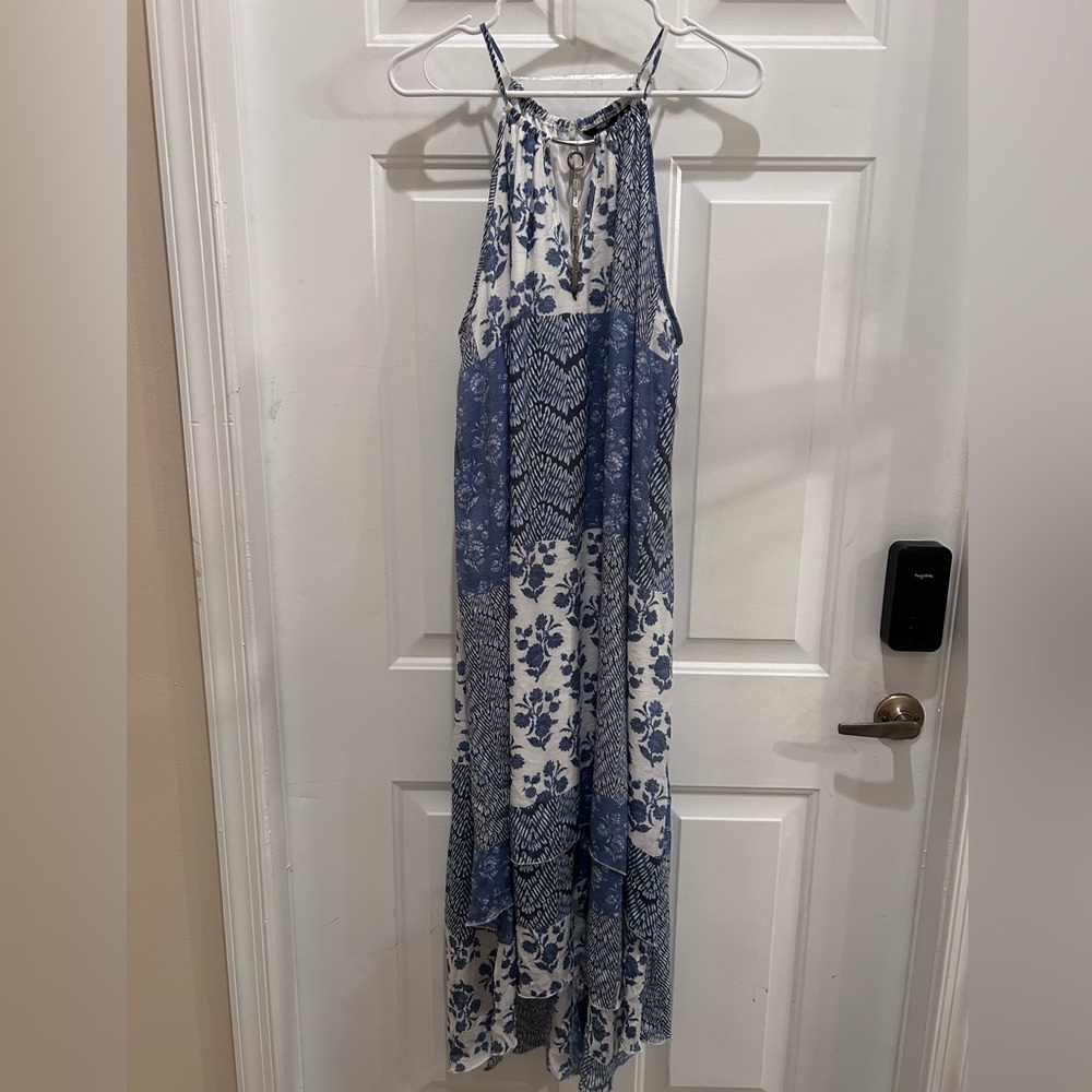 Floral Halter Maxi Dress in Blue and White